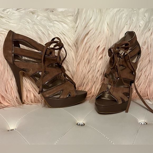 Colin Stuart Suede Lavender Lace Up Platform Heeled Sandals Size 11B - Picture 3 of 13